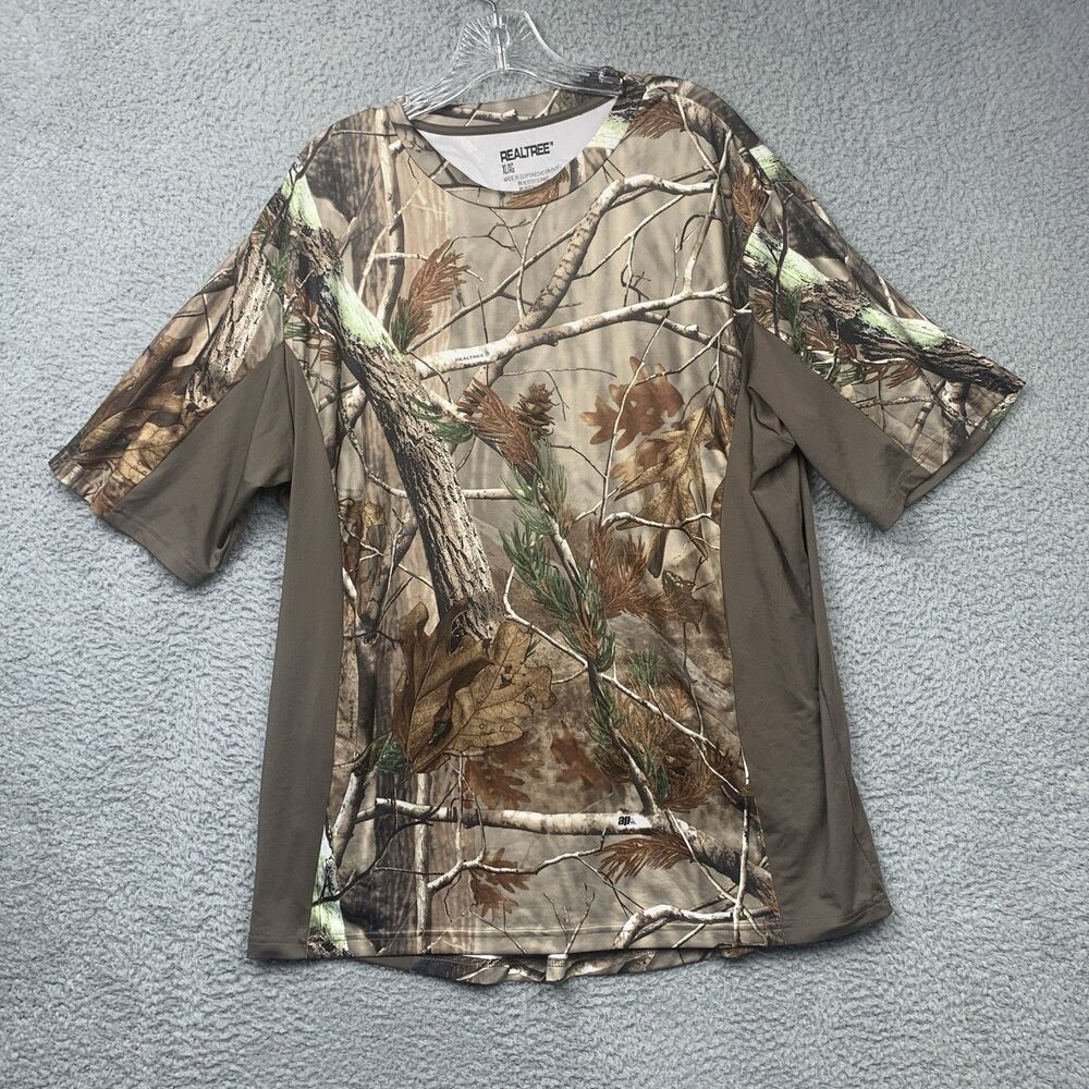 Realtree Shirt Mens XL Woodland AP Camo Stretch Shirt Outdoors Hunting